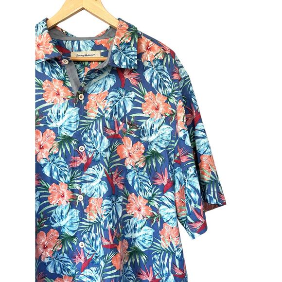 Tommy Bahama Blue Green Hawaiian Tropical Silk Rayon SS Button Up Shirt XL - Picture 2 of 6